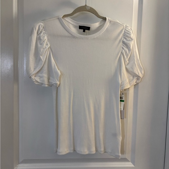 1.State White ridded Puff Sleeve Top/ Tee Sz L NWT - Picture 2 of 8